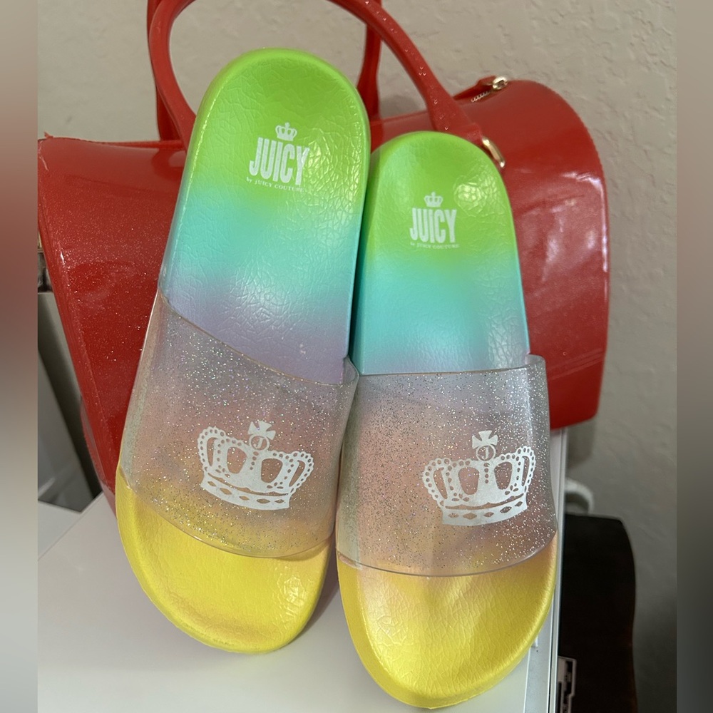 JUICY COUTURE Ombre Glittery Slide Sandals SZ 5-Pre owned
